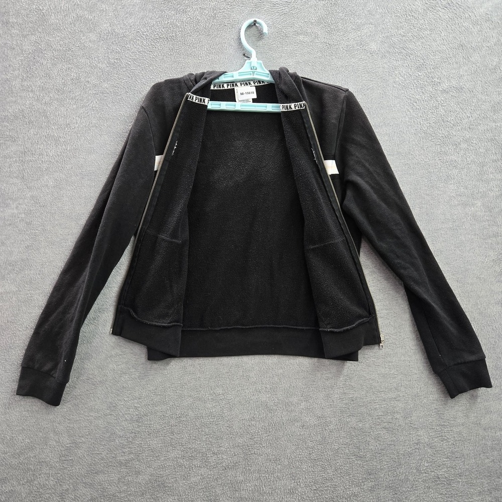 Victoria's Secret PINK Women Hoodie M Black Embroidery LOVE Zipper - Picture 8 of 10